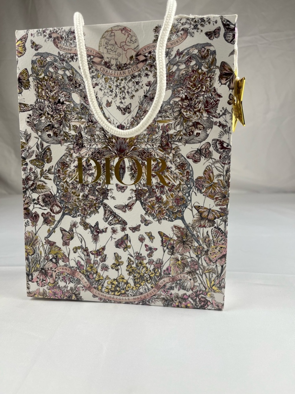 Christian Dior Butterfly Floral Shopping Gift Bag w/ Star Charm Luxury Packaging